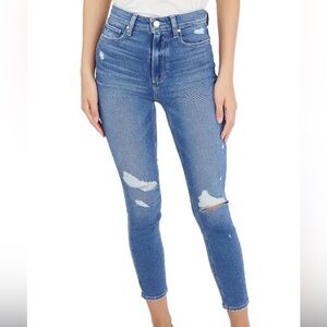 PAIGE Margot High Rise Crop Skinny Jeans Distressed Dark Wash Size 28